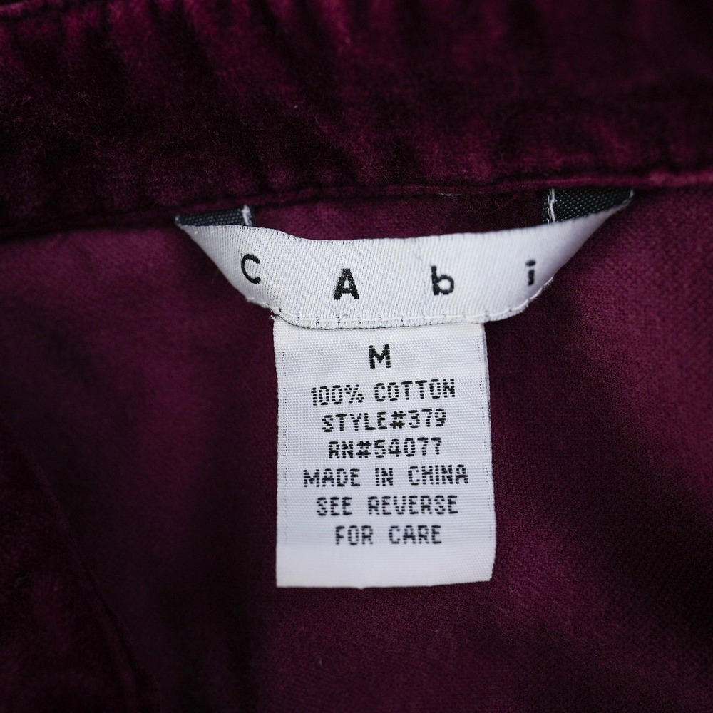 Cabi Burgundy Plum Velvet Zip Up Jacket Style 379 Women's Medium Cotton Collar - Picture 8 of 10